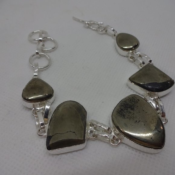 Unique "APACHE PYRITE" Handmade Sterling Bracelet 8.25" #25A - Picture 3 of 3